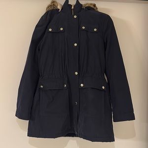 Navy Winter Coat with Fur Hood